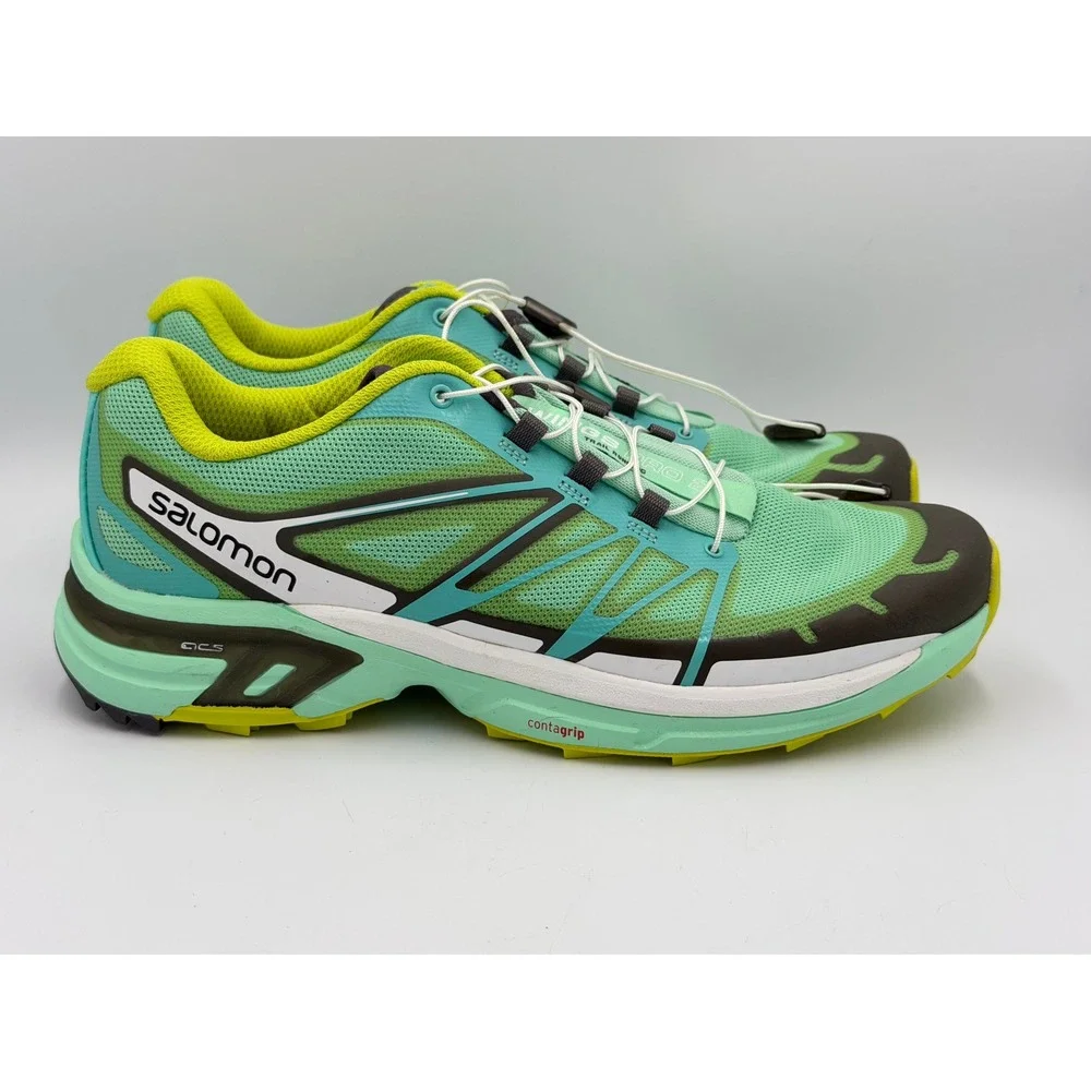 Salomon Wings Pro 2 Women 9.5 Trail Running Shoes Mint Green Lime Quicklace